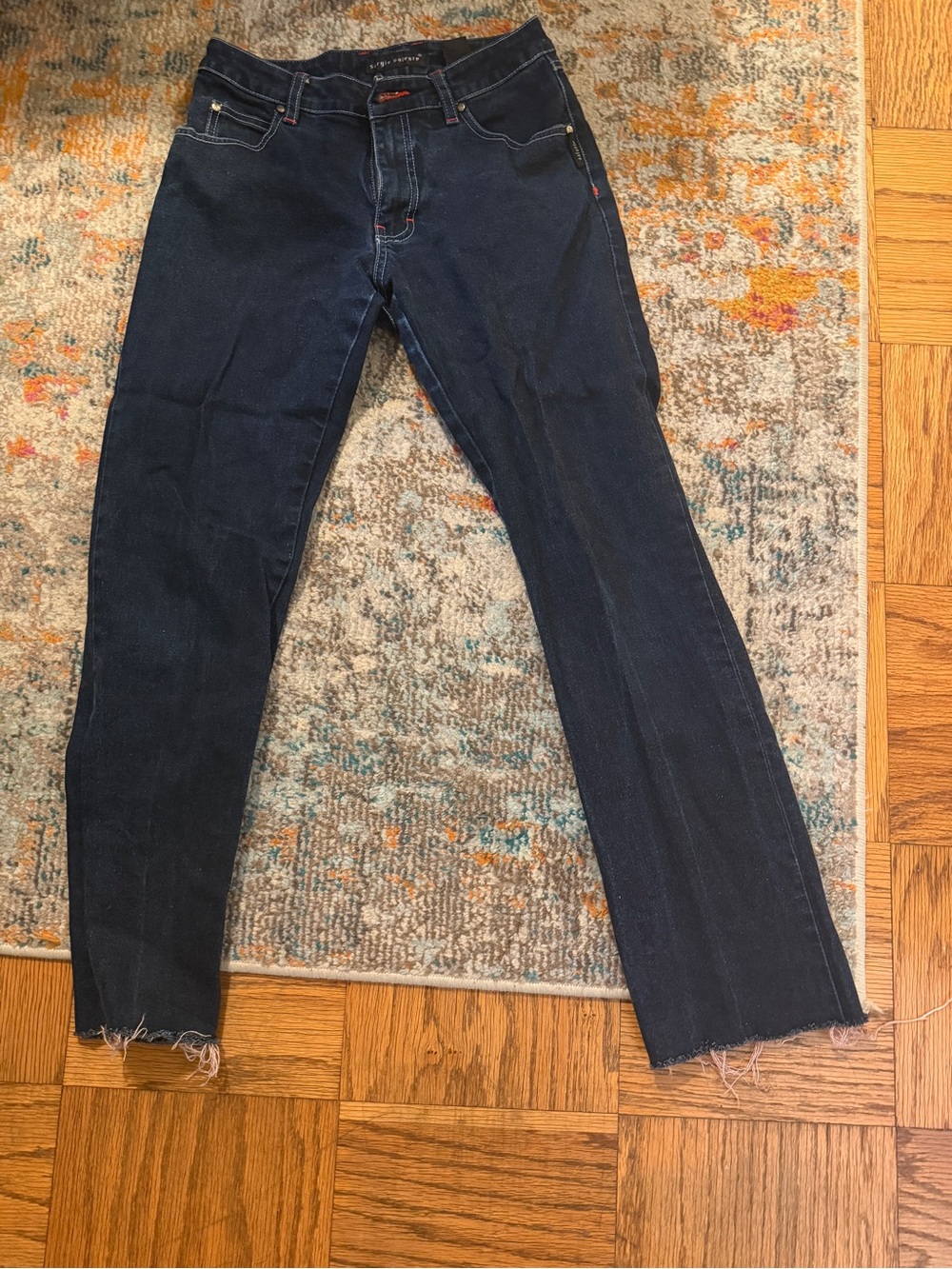 Sergio Valente Dark Blue Denim Relaxed Jeans with Red Trim